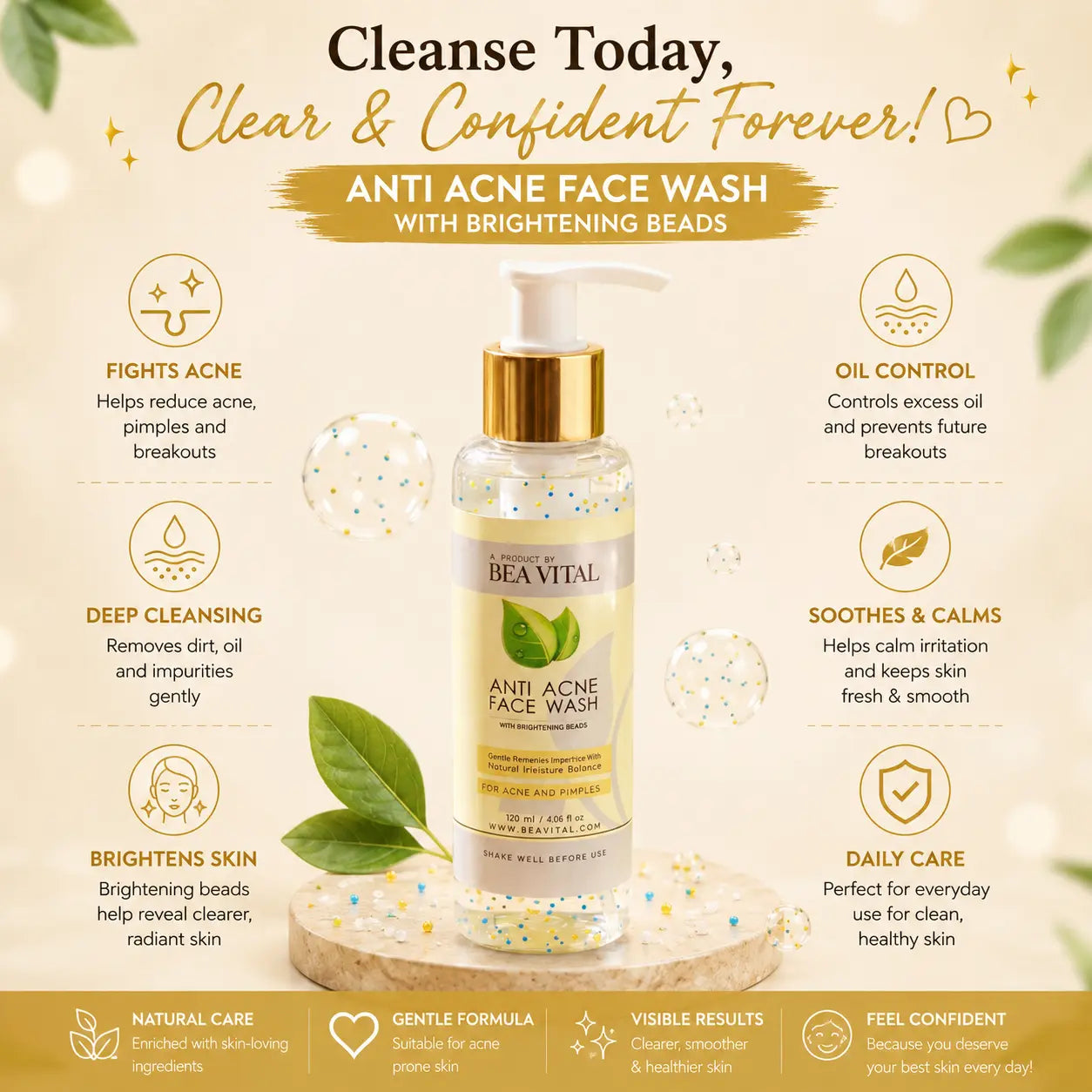 Anti Acne Face Wash with Brightening Beads | Clear & Glowing Skin