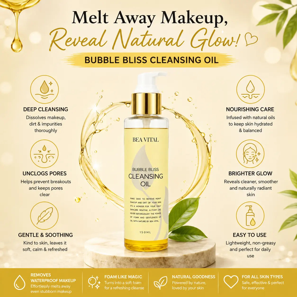 BeaVital Bubble Bliss Cleansing Oil | Deep Cleansing & Makeup Removal