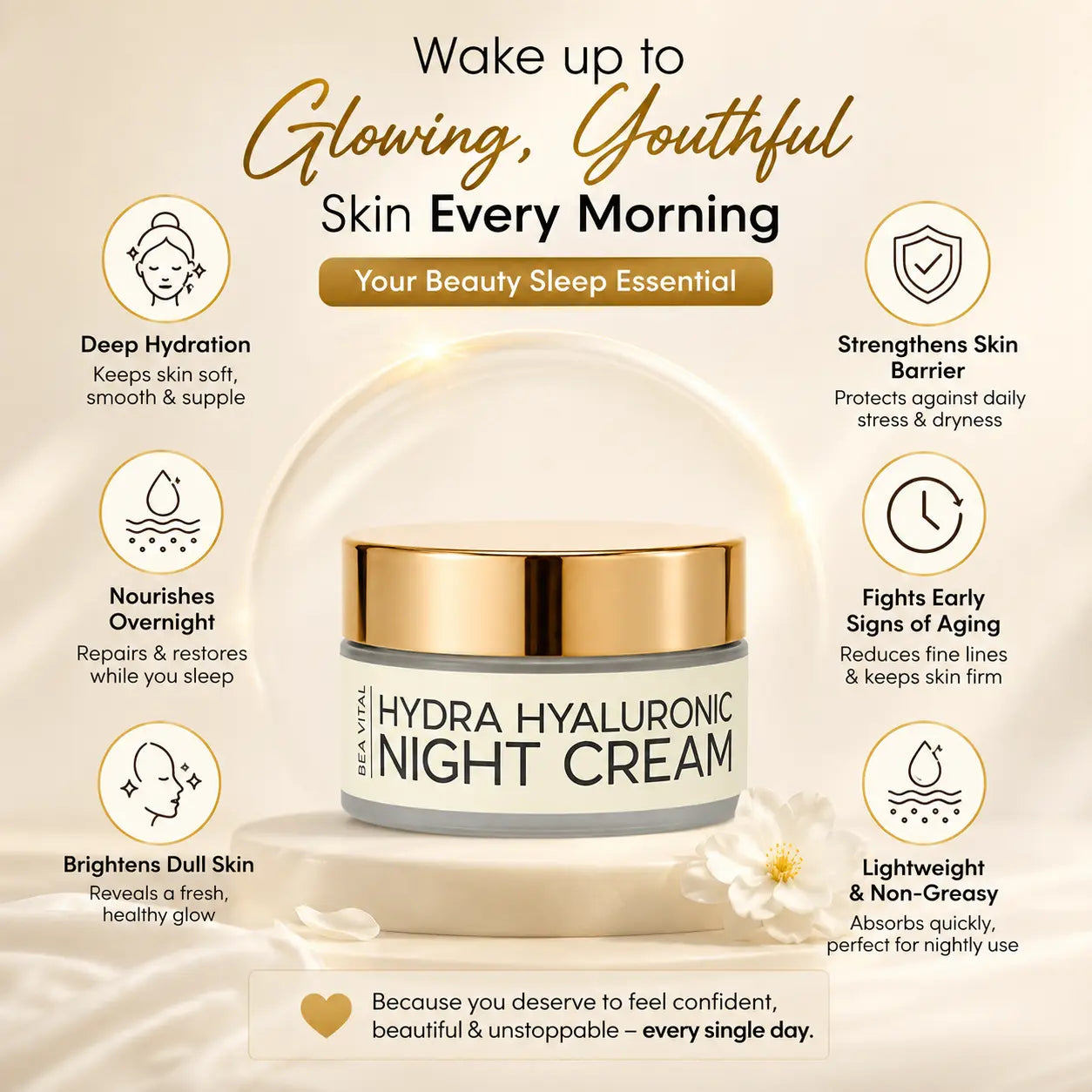 BeaVital Hydera Hyaluronic Night Cream | Deep Hydration & Glow