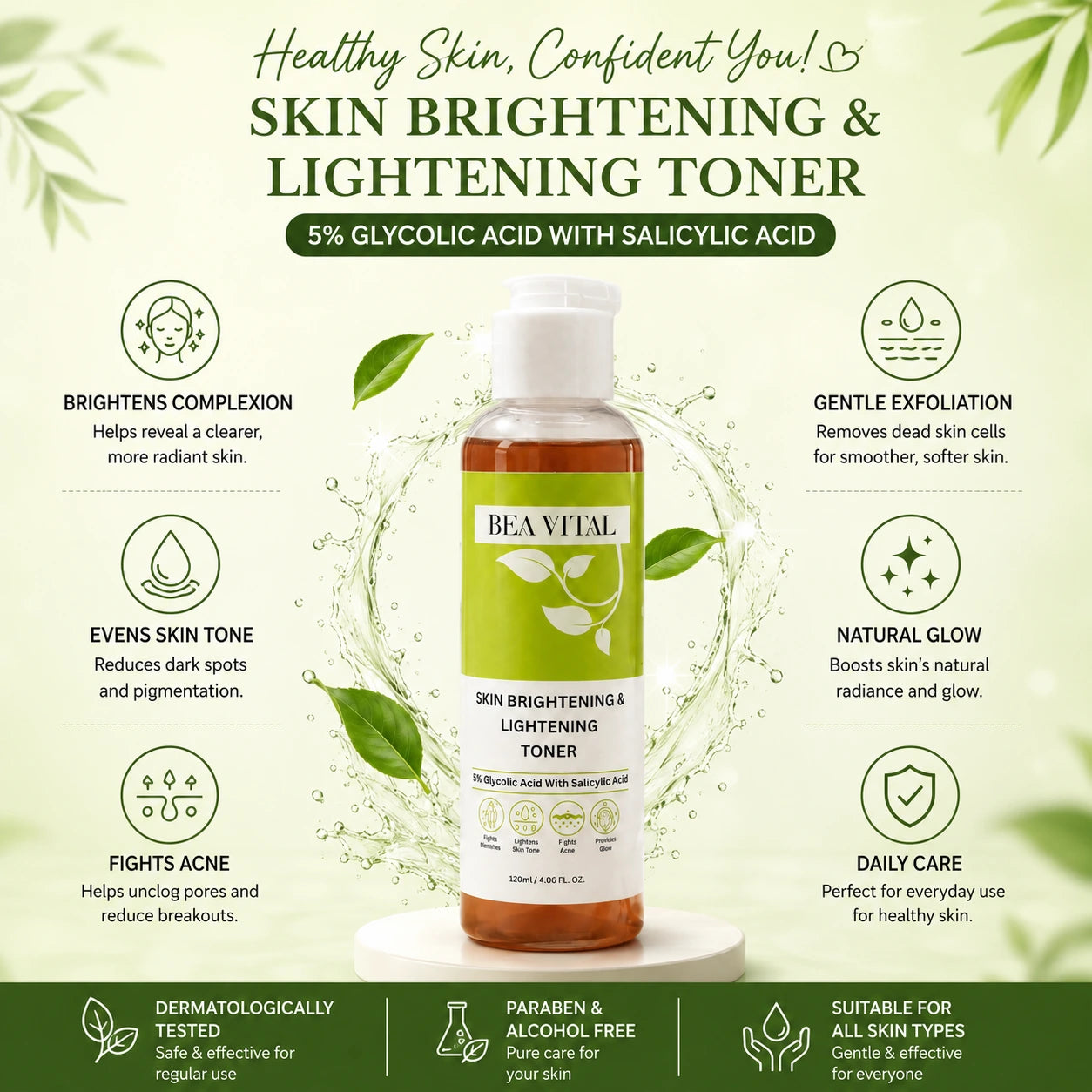 Glycolic Acid 5% + Salicylic Acid 2% Toner | Exfoliating & Clarifying